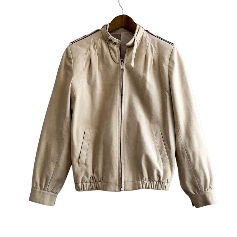 Vintage Olympic Faux Suede Bomber Jacket Tan Cream Size 6 - Picture 13 of 13